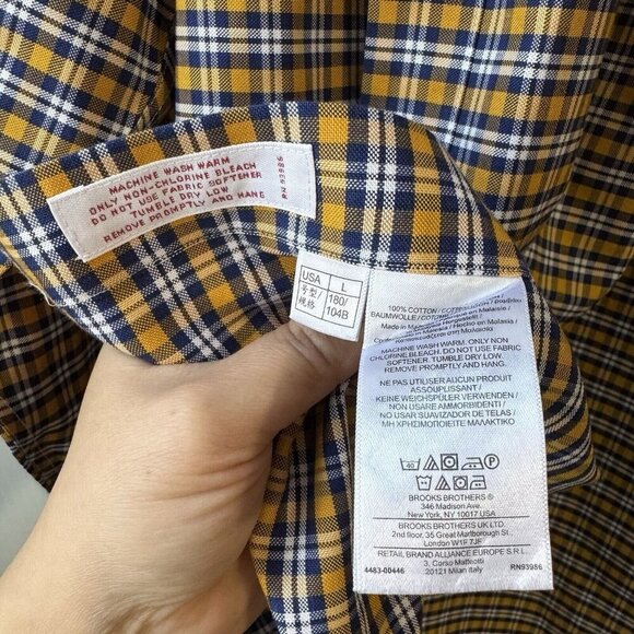 Brooks Brothers Supima Cotton Original Polo Button Shirt Men's Sz L Yellow Navy - Picture 6 of 14